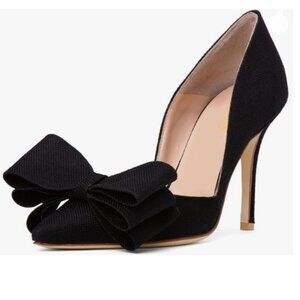 XYD Black Pointed Toe Slip On Pumps Oversized Bows Stiletto High Heel Dress Shoe